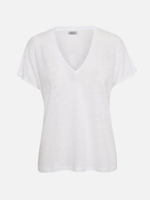 Linen V-Neck Tee White