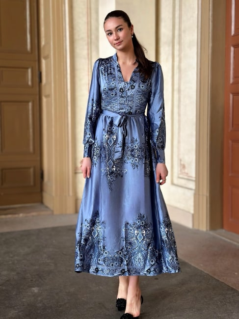 Nova Border Dress Dusty blue