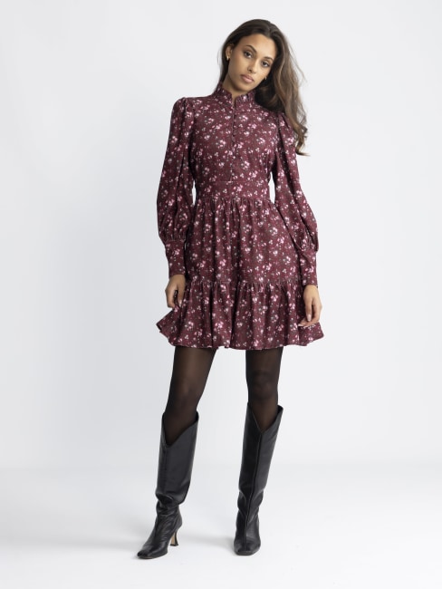 Liv Cord Print Dress Dark red