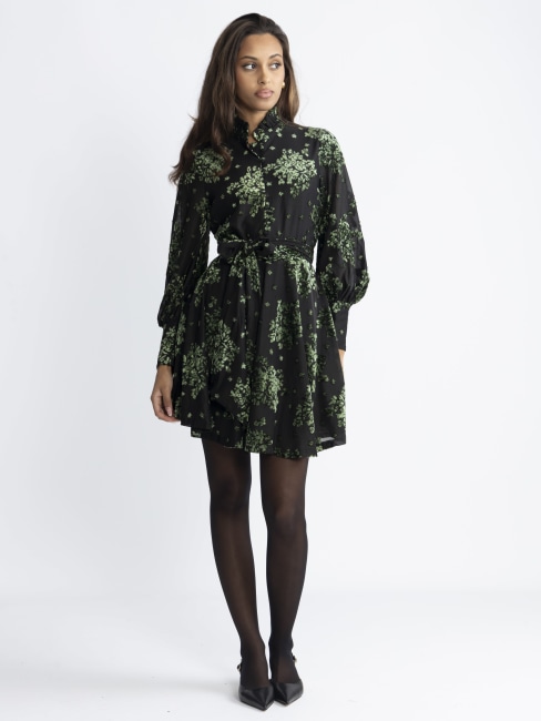 Saga Velvet Flower Dress Green