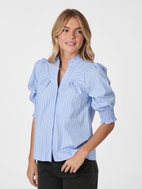 Diana Stripy Stone Blouse Light Blue