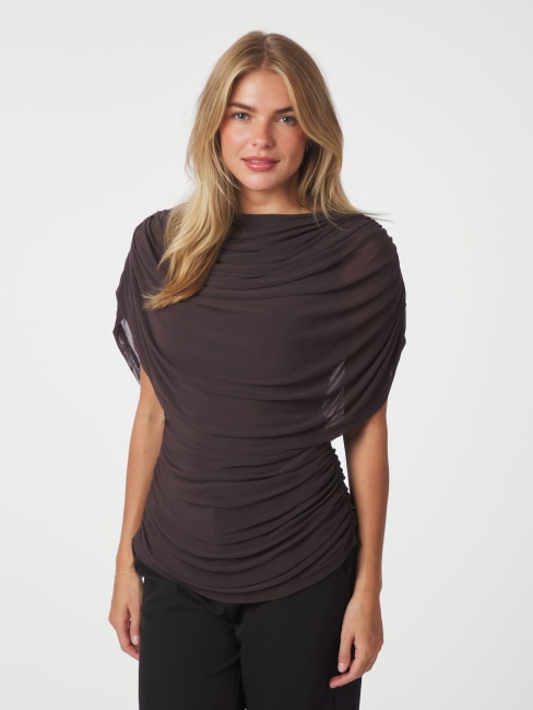 Cottuna Drapy Mesh Top brown