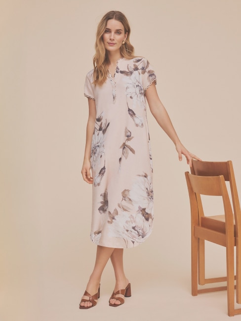 Madonna, midi+ shirt dress Peach Dust w. Print