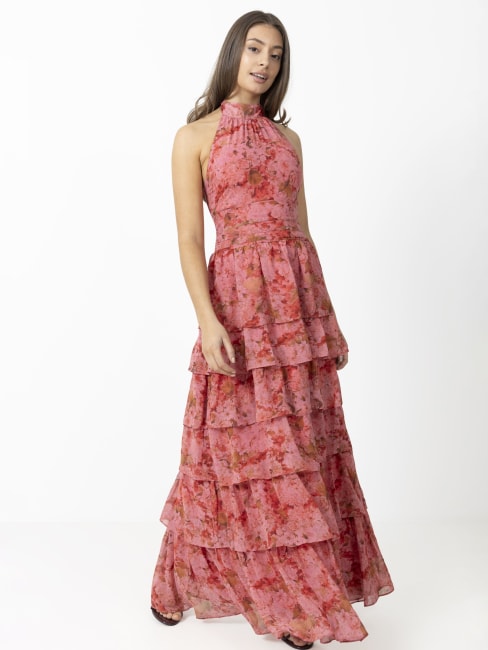 Ingalu Chiffon Maxi Dress Pink