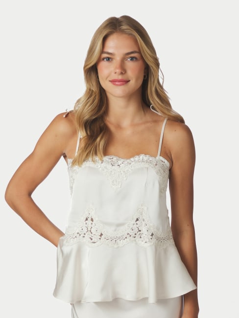 Kaela Heavy Sateen Lace Top Pearl