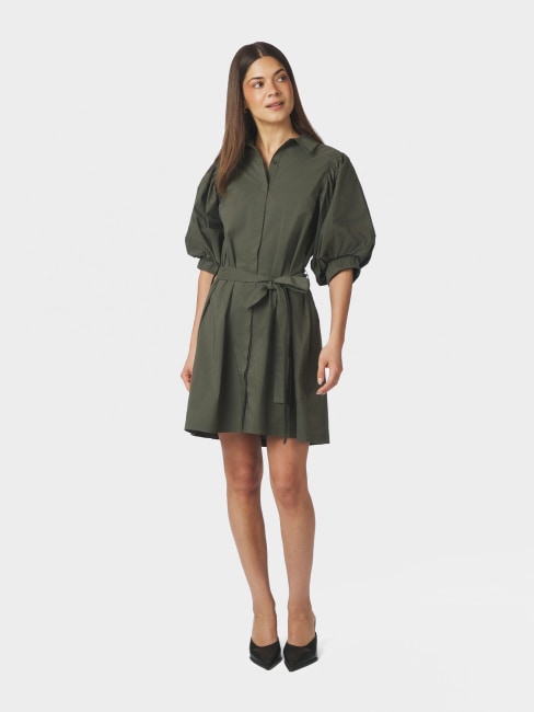 Serene Poplin Dress Army
