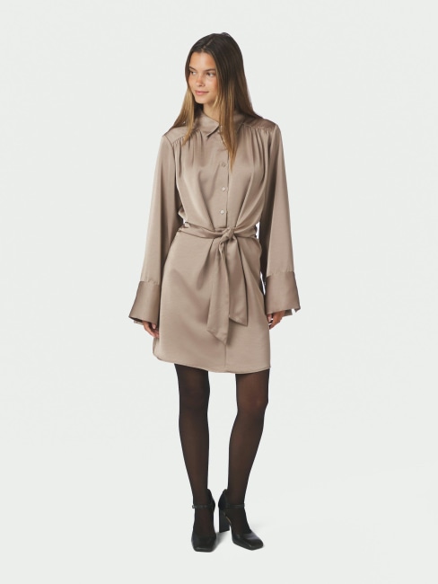 Biria Heavy Sateen Dress Dark Taupe