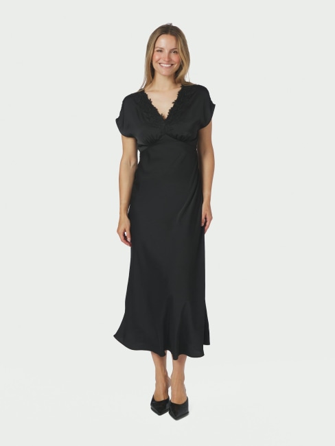 Clarita Drapy Sateen Dress Black