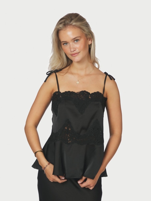 Kaela Heavy Sateen Lace Top Black