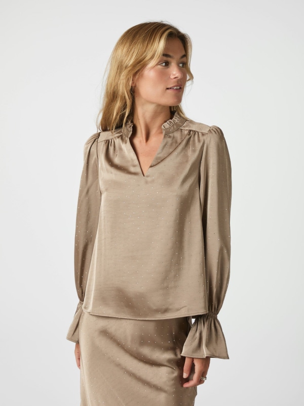 Amara Heavy Sateen Bedaz Blouse Dark Taupe