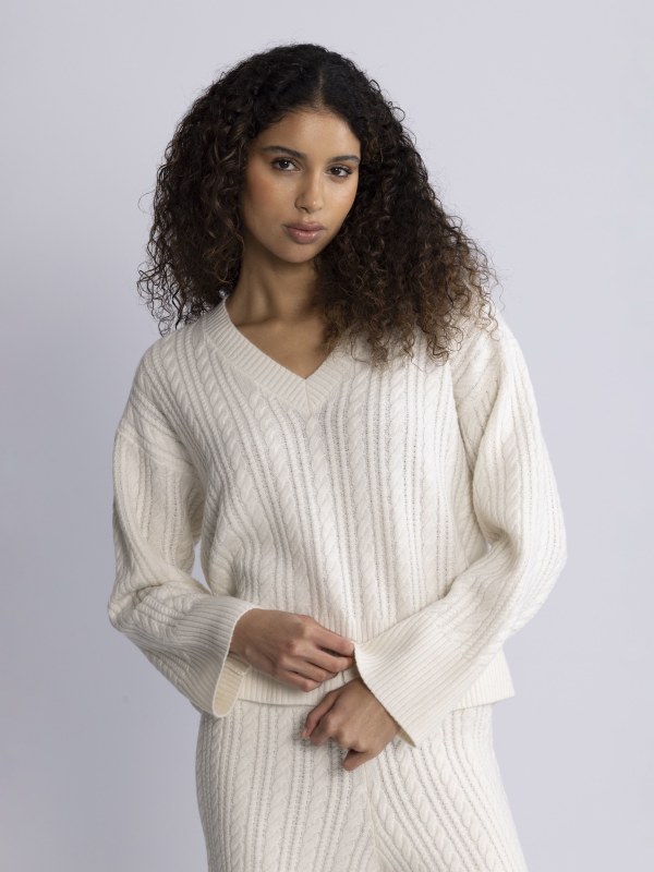 Cathrine Cashmere Cable Knit Sweater Cream