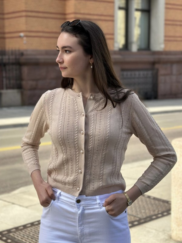 Karin Linen Cable Sweater Sand