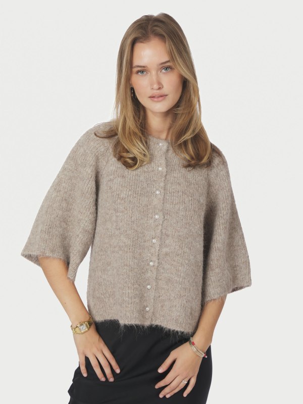 Amaya Fluffy Knit Cardigan Beige Melange