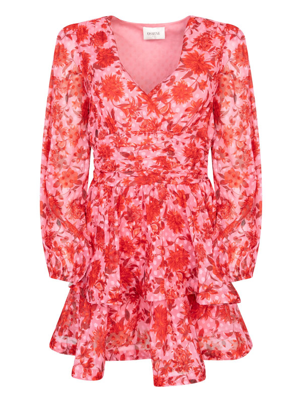 Jade Wave Flower Dot Dress Flower Red