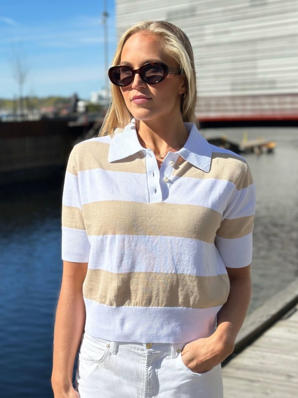 Borgny Linen Knit Top Sand/White
