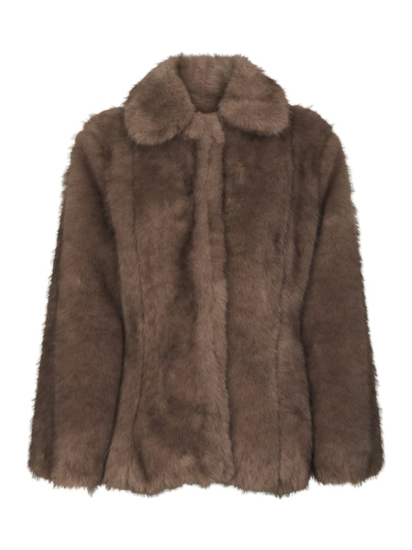 Ariella Faux Fur Peplum Jacket Warm Grey