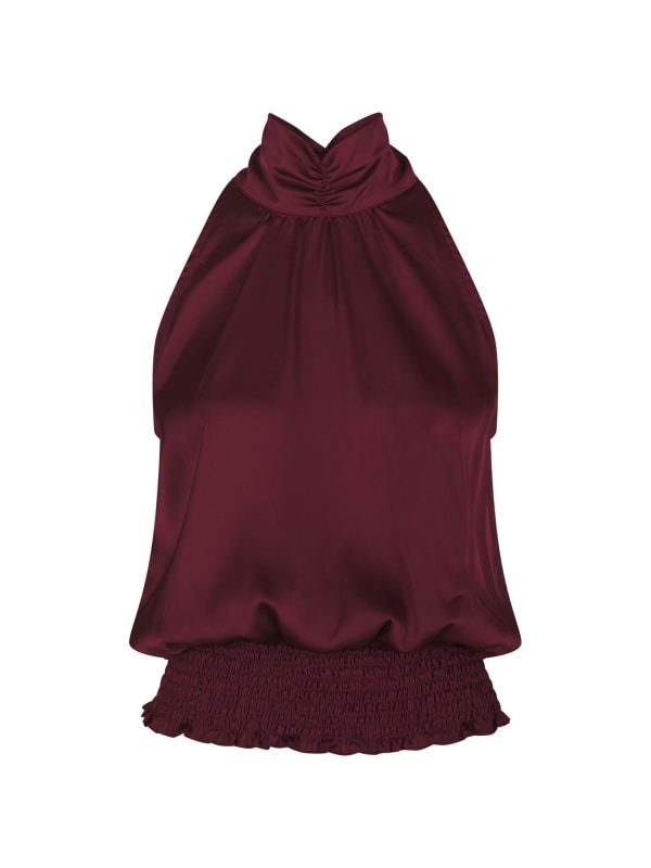 Jos Drapy Satin Top Burgundy