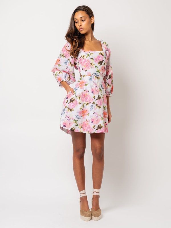 Eva Linen Dress Pink Peony