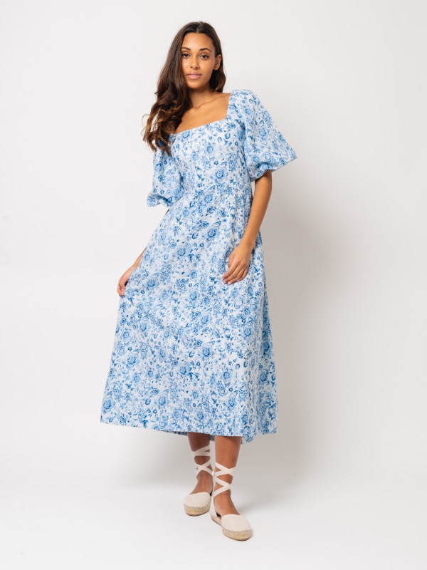 Eva Linen Midi Dress Blue glaze