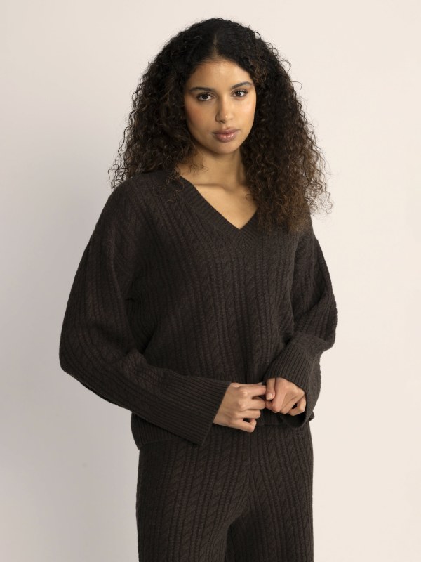 Cathrine Cashmere Cable Knit Sweater Dark Brown