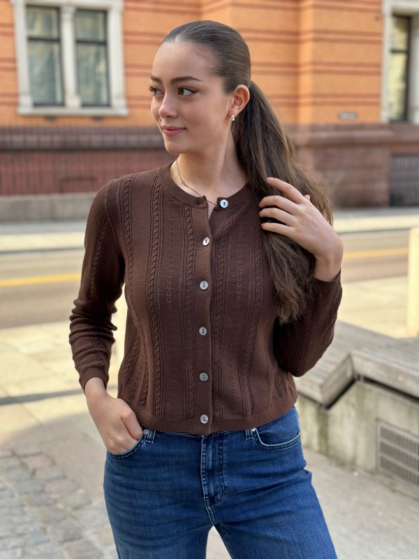 Karin Linen Cable Cardigan brown