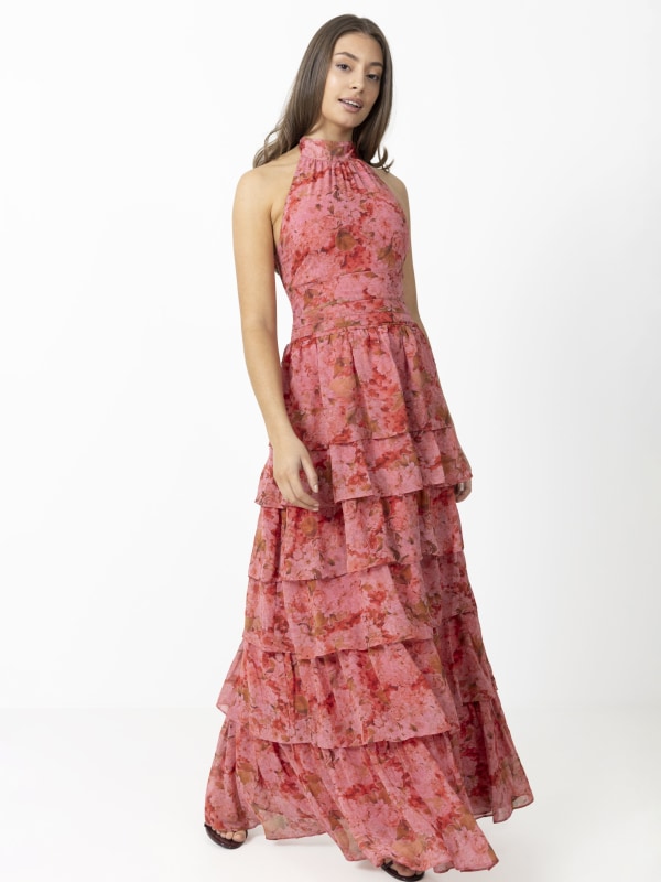 Ingalu Chiffon Maxi Dress Pink