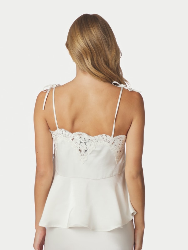 Kaela Heavy Sateen Lace Top Pearl