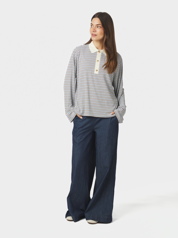 Lirenne Striped Polo Blouse Light Blue