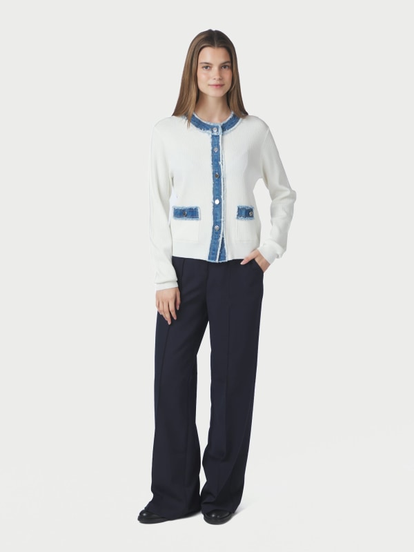 Zelma Knit Denim Cardigan Off White