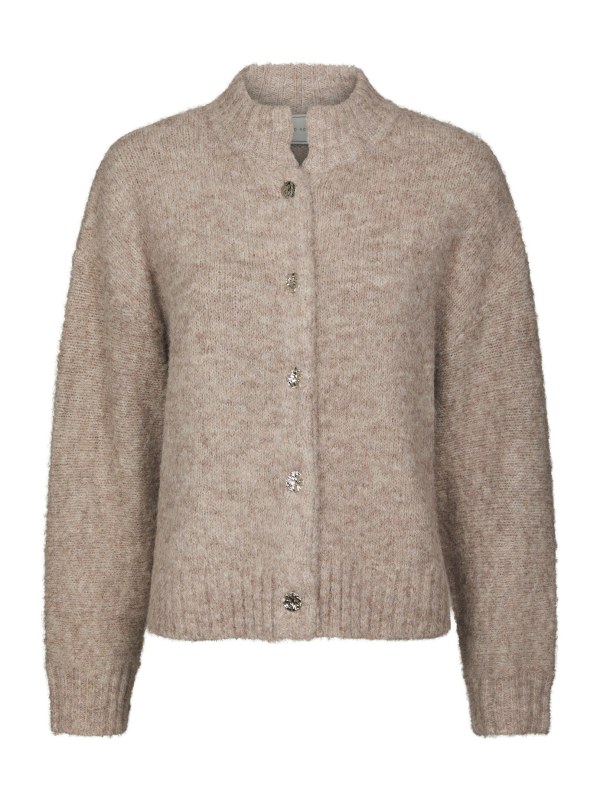 Taura Fluffy Knit Cardigan Beige Melange