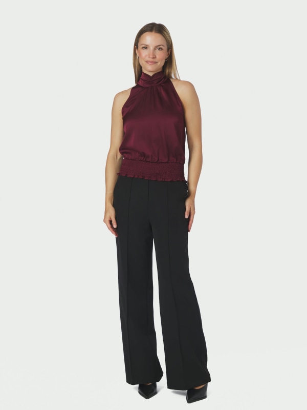 Jos Drapy Satin Top Burgundy