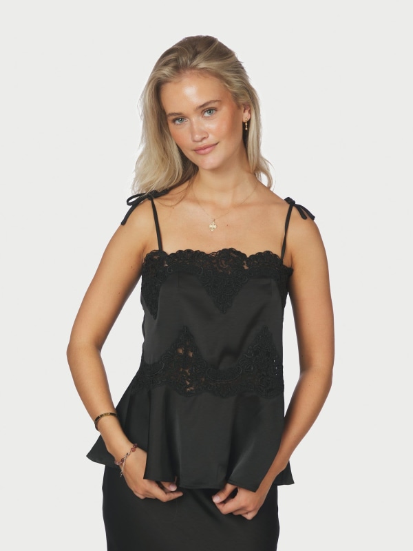 Kaela Heavy Sateen Lace Top Black