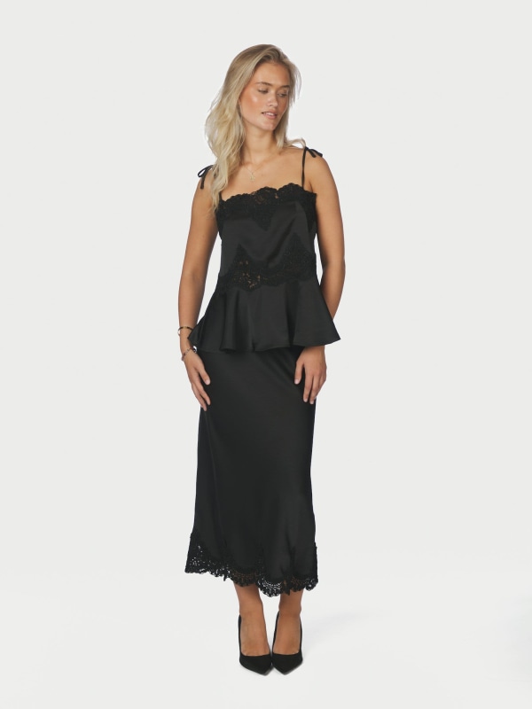Kaela Heavy Sateen Lace Top Black