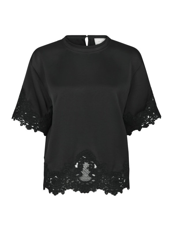 Elle Heavy Sateen Lace Top Black