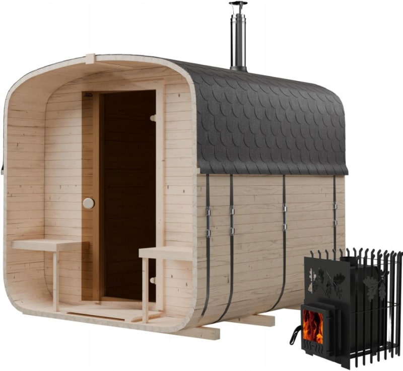 Sauna Ogrodowa Beczka Quadro z piecem na drewno 240 cm