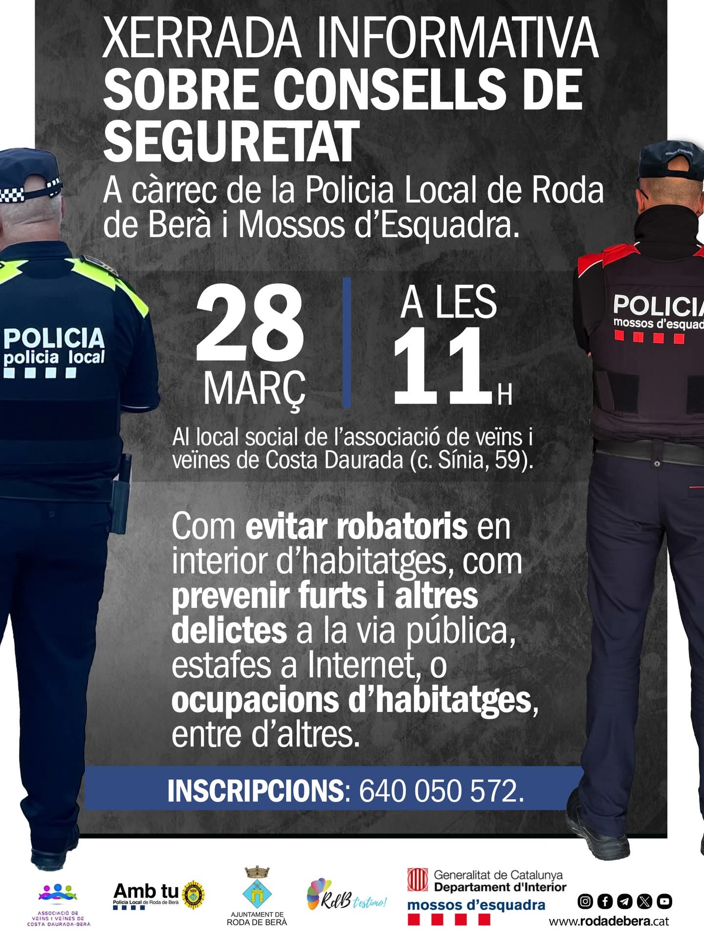 Roda de Berà reforça la seguretat veïnal amb una xerrada informativa