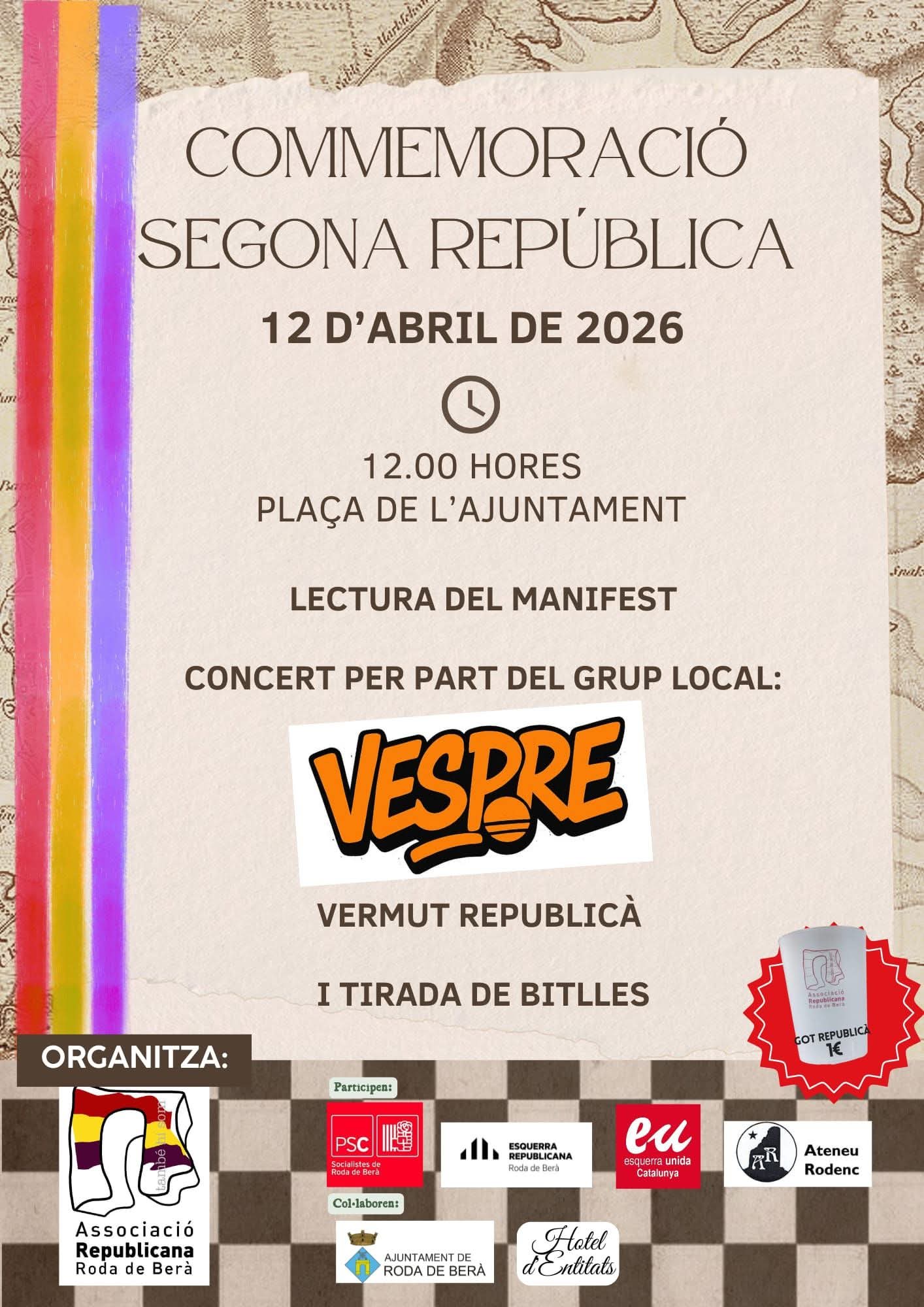 Roda de Berà commemora la II República amb un acte reivindicatiu i cultural