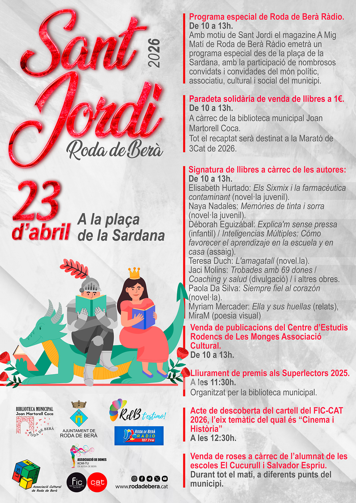 Roda de Berà celebra un Sant Jordi 2026 ple de cultura, llibres i solidaritat