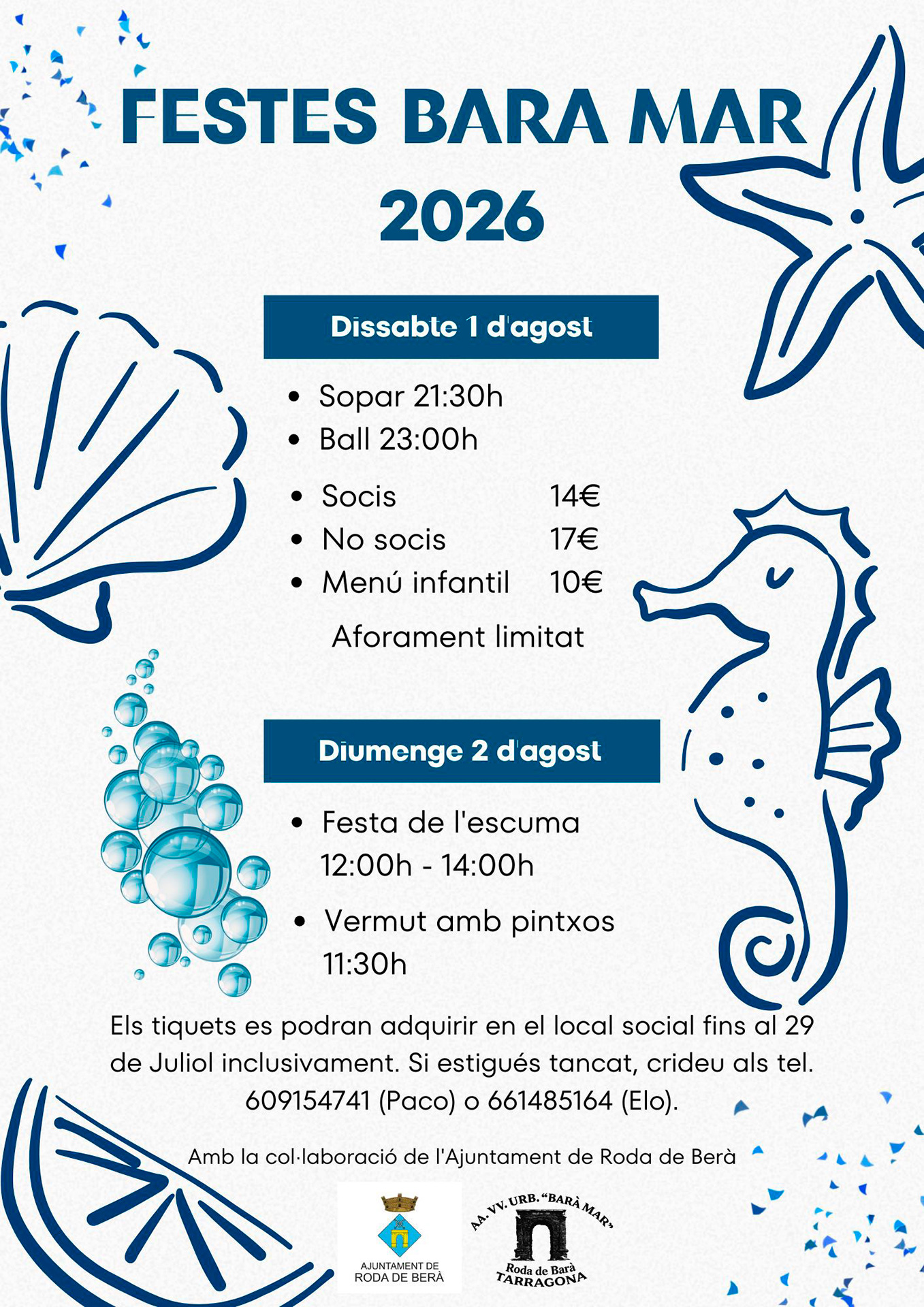 Las Fiestas Barà Mar 2026 llegan con cena, baile, fiesta de la espuma y vermut