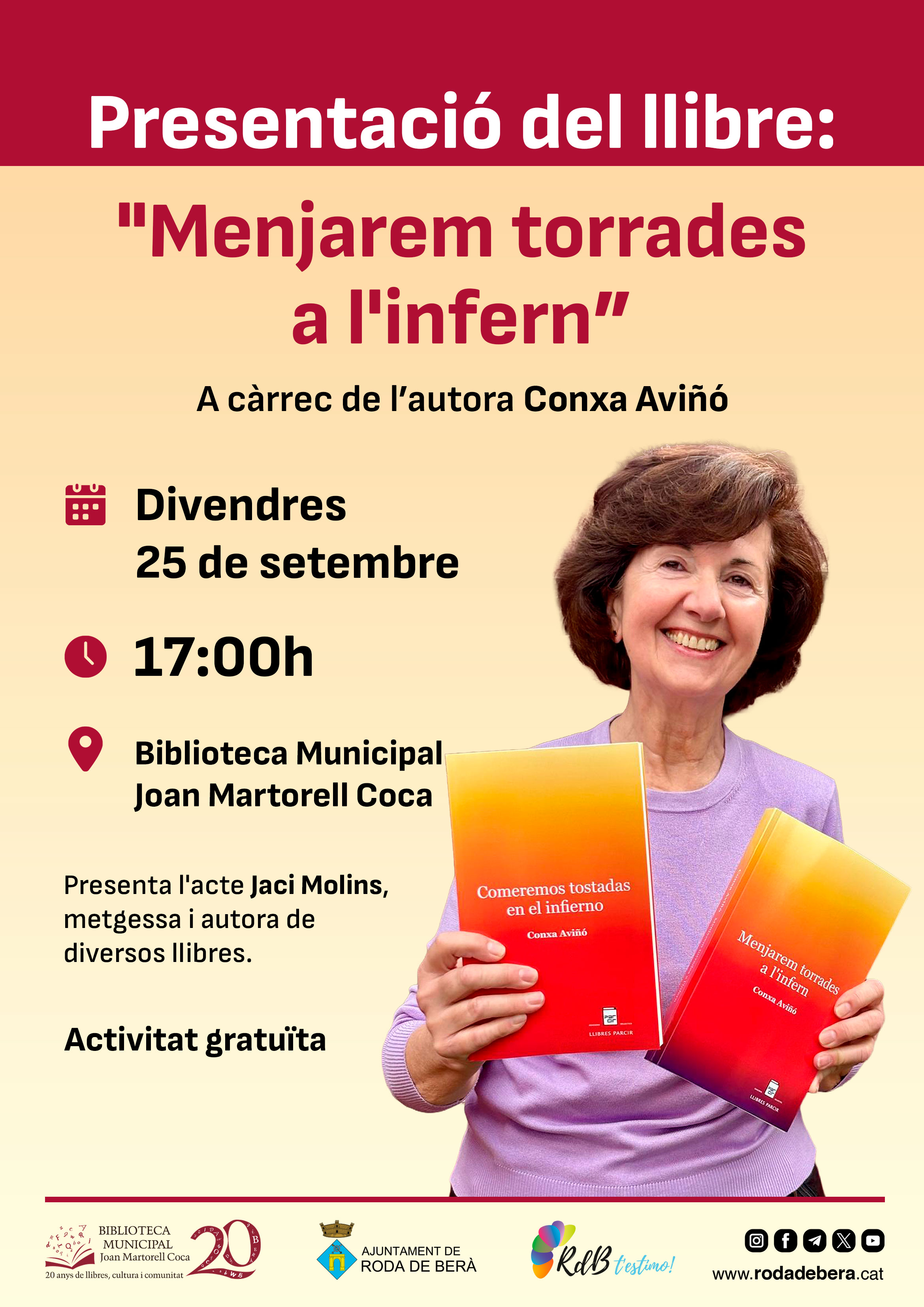 Roda de Berà hosts the book presentation 'We will eat toast in hell' by Conxa Aviñó