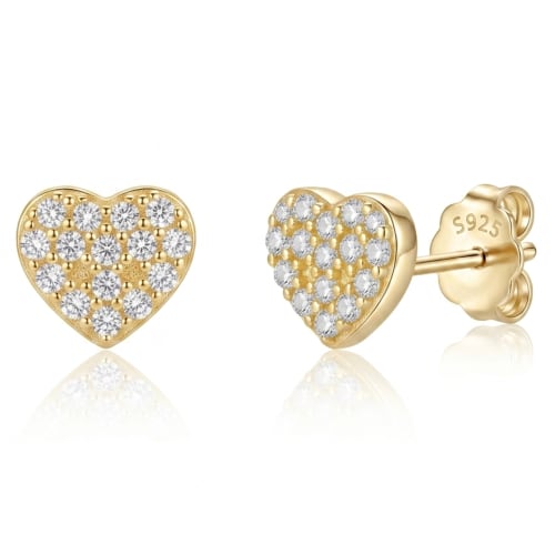 Sterling Silver Iced Out Heart Studs Earring — Gold