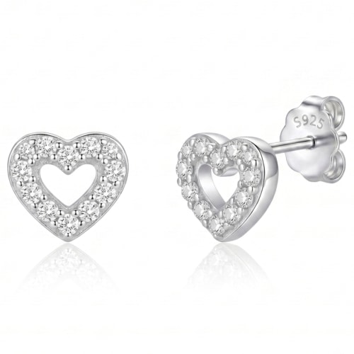 Sterling Silver Heart Studs Earring — Silver