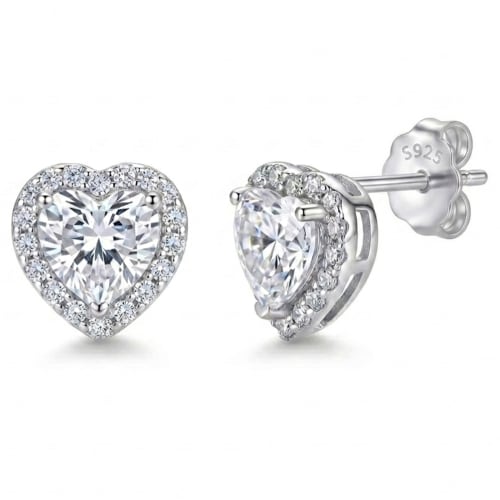Sterling Silver Heart Studs Earrings — Silver
