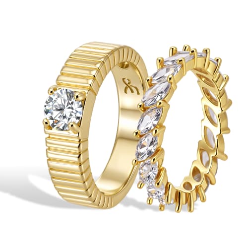 Marquise Solitaire Stacking Ringset — Gold
