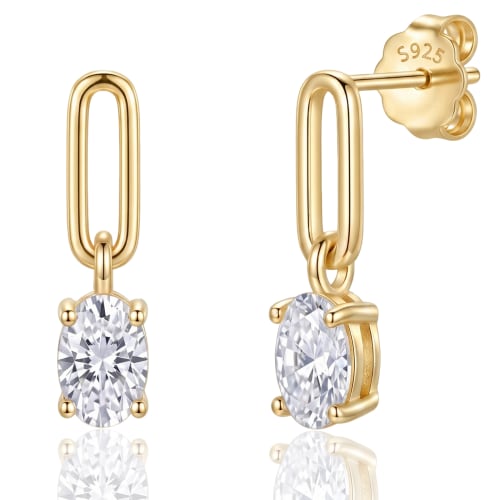 Oval Cut Dangle Sterling Silver Earrings — Gold