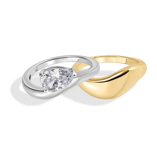 Pear Solitaire Dainty Twotone Ringset — TwoTone
