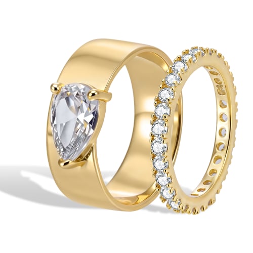 Pear Solitaire Dainty Stacking Ringset — Gold