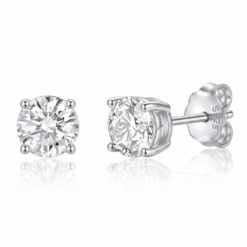 Classic Round Cut CZ Stud Earrings — Silver
