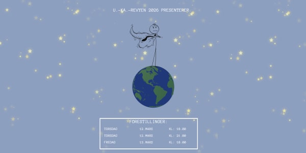 Plakat for U.-KA. Revyen 2026 - En Manns Verden