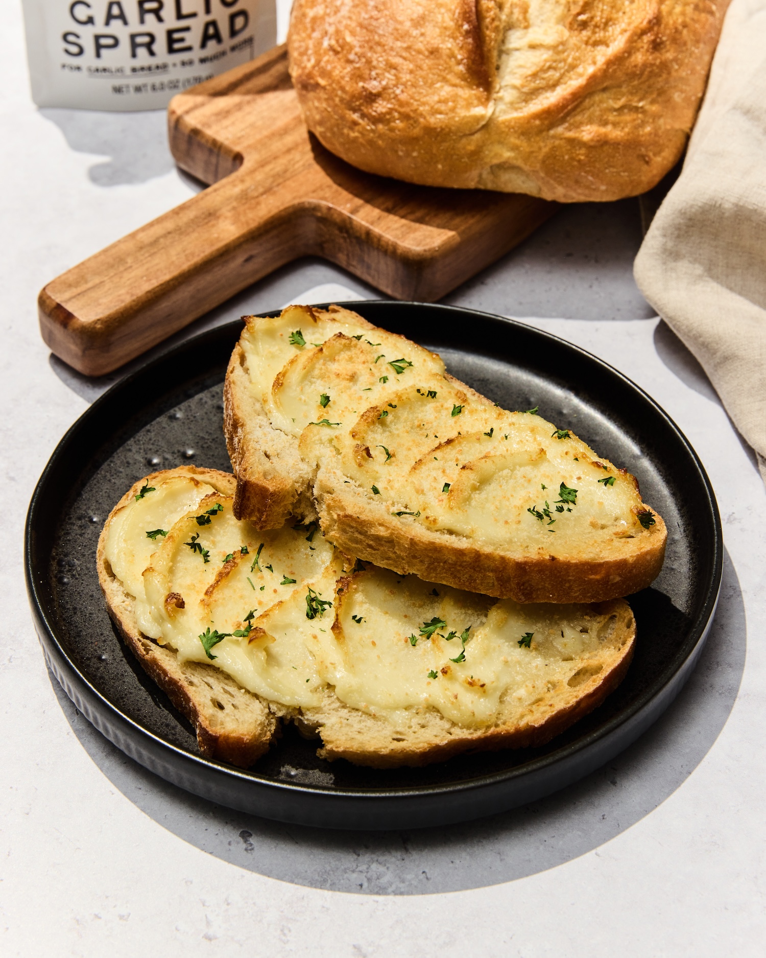 Cooked garlic bread on sourdough